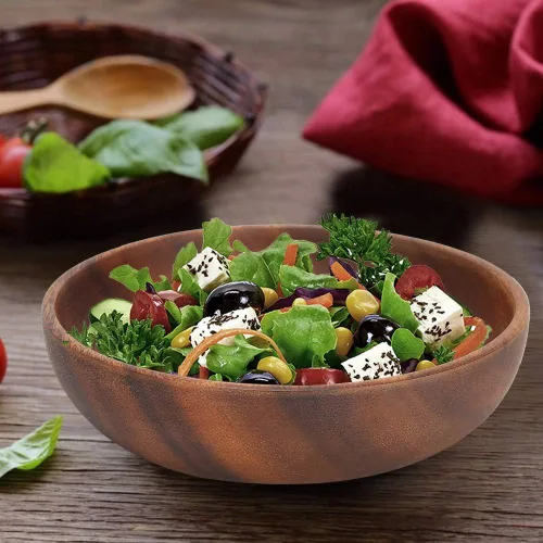 Vista 3 de plplaaoo Ensaladera, cuenco de madera, cuencos para servir, cuenco de madera para servir ensalada, cuenco de madera para ensalada, alimentos, frutas