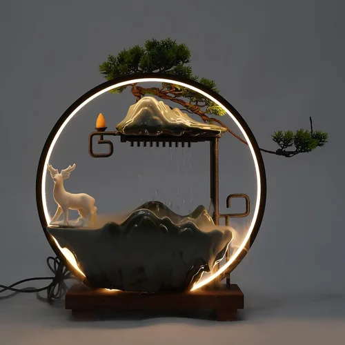Vista 15 de Portaincienso de flujo inverso con luz LED y Begonia, quemador de incienso de estilo chino de cerámica para mujer, perfecto para relajarse