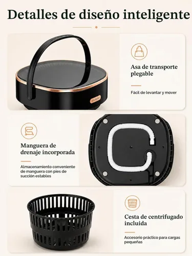 Vista 5 de Lavadora portátil plegable de 16 litros para ropa interior, calcetines, ropa de bebé, pequeñas cargas, lavadora compacta para apartamentos Negro