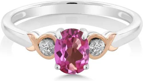 Vista 33 de Gem Stone King Anillo de compromiso de plata de ley 925 y oro rosa de 10 quilates, piedra preciosa ovalada de 0.276 x 0.197 in, con acento