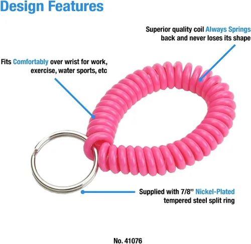 Vista 56 de Lucky Line - Resorte de muñeca en espiral de 2 pulgadas de diámetro con llavero de acero, multicolor, pulsera flexible para muñeca, se estira hasta