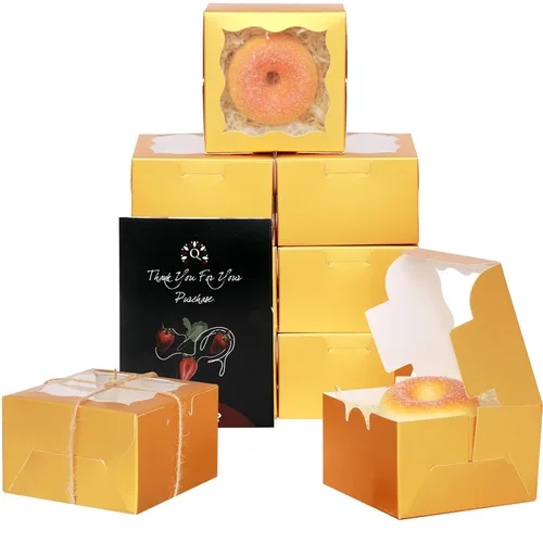 Vista 16 de qiqee Cajas de panadería negras con ventana de 4 x 4 x 2.5 pulgadas, 100 paquetes de mini cajas de galletas para macarrones, cajas de pastelería