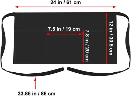 Vista 3 de TOPTIE Paquete de 6 delantales de cintura para camarera bistró con 3 bolsillos, mitad delantal de cocina de restaurante, 24 pulgadas de ancho x 12