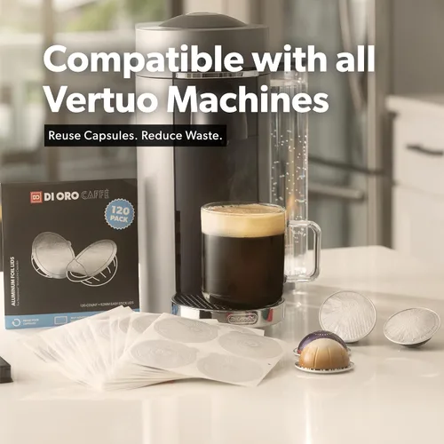 Vista 6 de di Oro Caffè - Tapas reutilizables para cápsulas de café compatibles con máquinas Nespresso VertuoLine para reutilizar cápsulas de café Vertuo