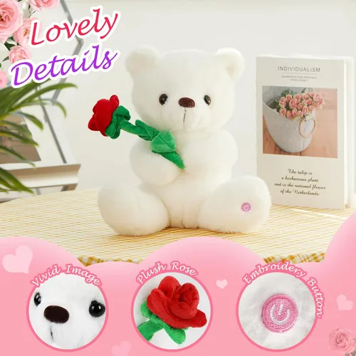 Vista 2 de Houwsbaby Oso de peluche brillante con oso blanco y rosa, juguete de peluche suave con luces LED de noche, cumpleaños, Navidad, para niños pequeños