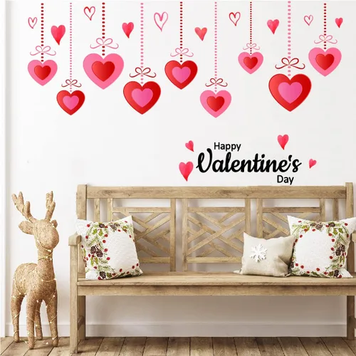 Vista 8 de Calcomanías de pared rosa para el día de San Valentín, calcomanías colgantes de corazón para despegar y pegar, decoración romántica de pared
