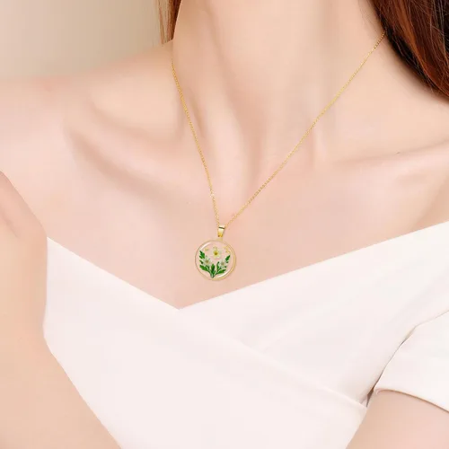 Vista 124 de Pressed Flower Necklace Gift for Women Personalized Handmade Necklaces Birth Flower Necklace