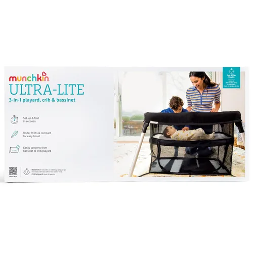 Vista 8 de Munchkin Ultra-Lite - Corral 3 en 1, cuna de viaje y moisés para recién nacidos de hasta 24 meses, ligero, sin herramientas, incluye colchón