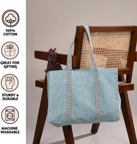 Vista 3 de Folkulture Bolso tote para mujer, lona, Verde salvia, Bolso tote