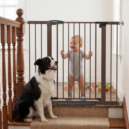 Vista 15 de Puerta de bebé para escaleras, puerta de perro con cierre automático de 29.7-43 pulgadas para puertas y pasillos, puerta para mascotas montada a