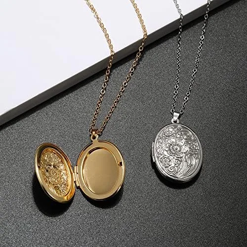 Vista 2 de Hmooy Collar con medallón grabado en forma de corazón con medallón que sostiene fotos personalizadas, collar de recuerdo para mujeres y niñas