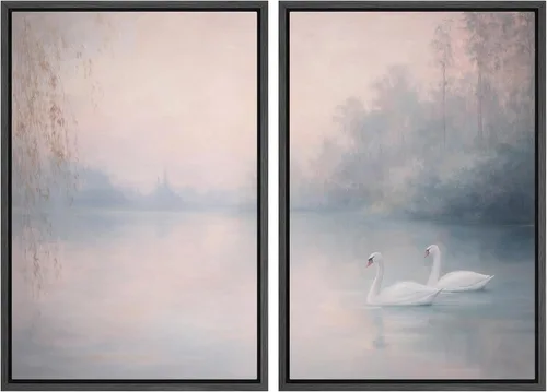 Vista 87 de SIGNWIN Lienzo enmarcado para pared, juego de arte con anillos de árbol de bosque grunge en blanco y negro, ilustraciones de naturaleza silvestre