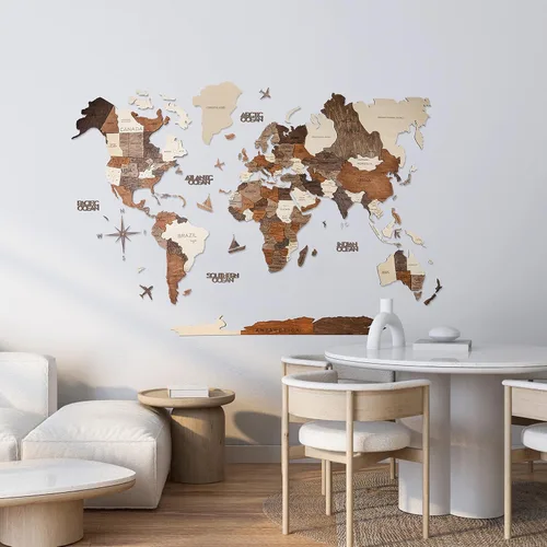 Vista 8 de AWESOMETIK Mapa del mundo de madera 3D multicolor 3D, mapa de madera del mundo, fácil instalación con cinta de doble cara, incluye complementos