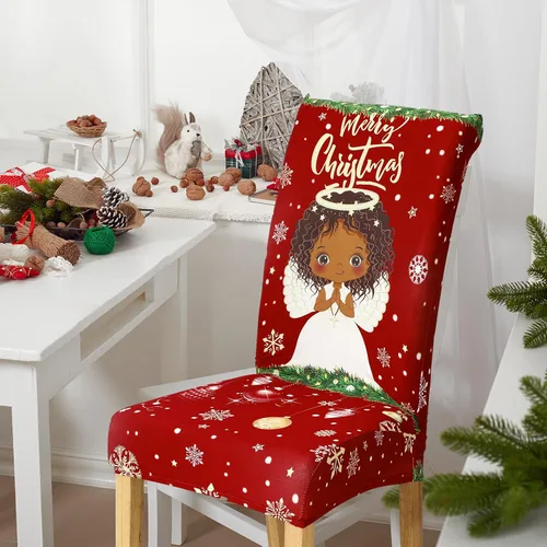 Vista 6 de Ganeen 6 piezas de fundas para sillas navideñas, funda para respaldo de silla de Navidad, funda elástica para asiento de Navidad lavable, protector