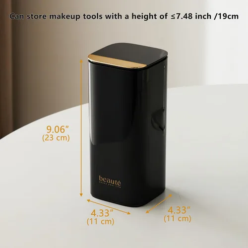 Vista 2 de Soporte para brochas de maquillaje emergente con tapa, organizador de brochas de maquillaje de 4 ranuras, organizador de cosméticos de maquillaje