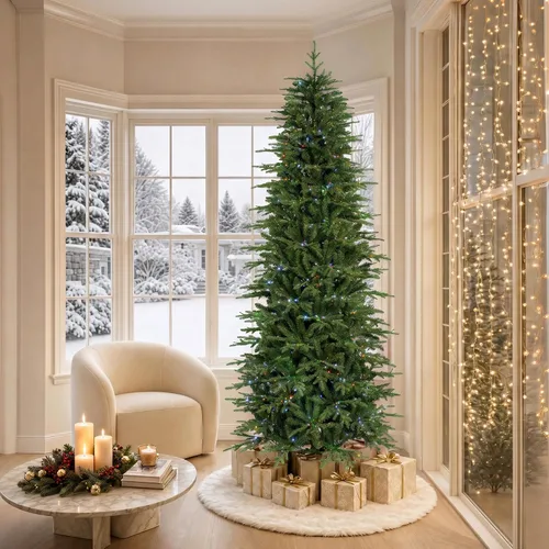 Vista 34 de Glitzhome Árbol de Navidad preiluminado, abeto artificial realista de 7.5 pies con 1,668 puntas y 680 luces centelleantes C3, 10 funciones de Aspen