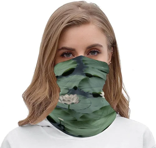 Vista 5 de Black Lily Pads - Polaina para el cuello para hombres y mujeres, protección solar UPF 50+, pasamontañas, máscara facial que absorbe la humedad
