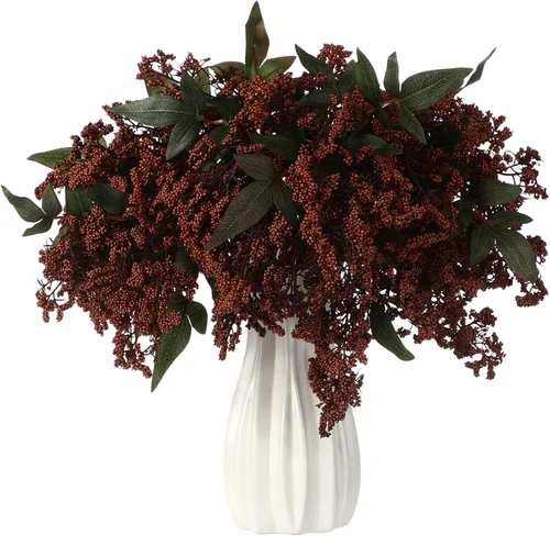 Vista 7 de Zeyune 9 piezas de tallo de bayas artificiales Nandina para jarrón de 15.7 pulgadas, ramas de plantas artificiales realistas con hojas de seda Marrón
