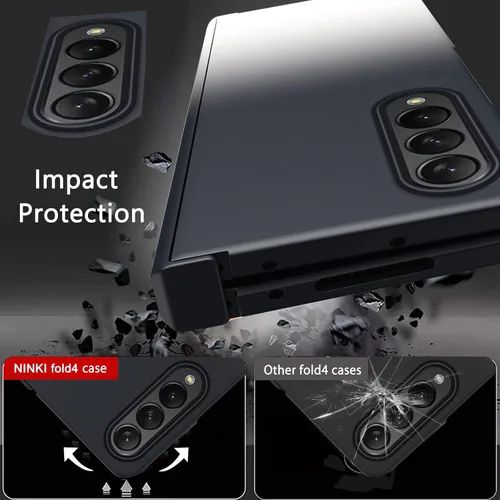 Vista 6 de NINKI Funda compatible con Galaxy Z Fold 4 en blanco y negro degradado con protector de pantalla y bisagra, funda protectora de cuerpo completo