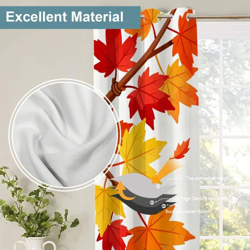Vista 313 de Shrahala Orange Autumn Autumn Blackout Curtain Tiers, Fall Kitchen Valance Light Blocking Tier Drapes with Rod Pocket, 2 Pack 26 X 24 in