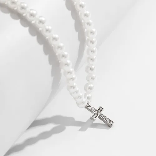 Vista 9 de Collar de perlas para hombre, collar de cadena cubana de varias capas, collar de perlas artificiales para mujeres y hombres, regalos