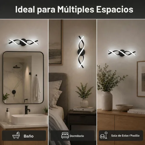 Vista 8 de Moderna iluminación LED negra para tocador, lámpara de baño sobre espejo, 18 pulgadas, 6000 K blanco frío Negro-18