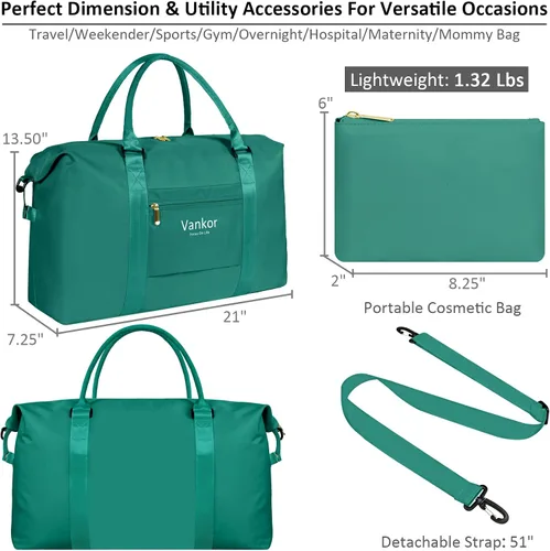 Vista 2 de Vankor - Bolsa de lona grande para viajes, impermeable, de 21 pulgadas, bolsa de lona para gimnasio para mujeres y hombres, duradera, para fines
