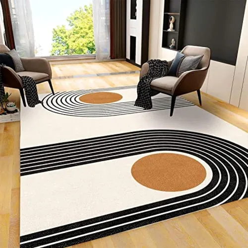 Vista 3 de Alfombra moderna de mediados de siglo con geometría naranja crema para niños, alfombra nórdica bohemia para sala de estar, suave, antideslizante