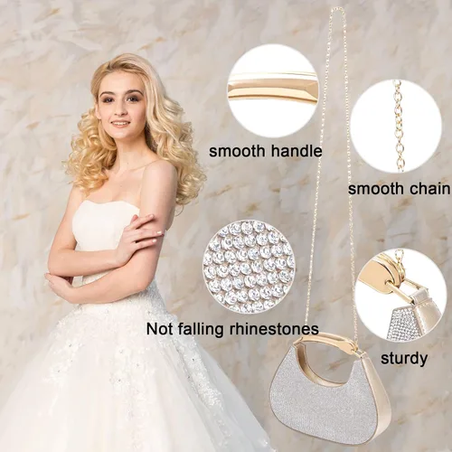 Vista 4 de Bolsos de noche para mujer, bolso cruzado brillante con diamantes de imitación, bolso cruzado para boda, graduación, fiesta, club