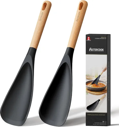 Vista 11 de Astercook Cuchara de cocina, paquete de 2, espátula de silicona Negro Gris