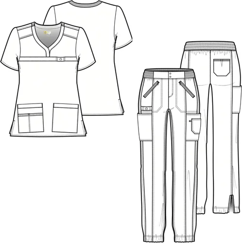 Vista 6 de WonderWink WonderFLEX - Camiseta curvada con cuello muesca para mujer 6208 y pantalón deportivo con cremallera tipo cargo 5908 (XS - 3XL)