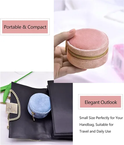 Vista 5 de TAIMY Joyero de viaje de terciopelo pequeño estuche redondo de viaje para mujeres y niñas mini cajas organizadoras de viaje portátiles para anillos