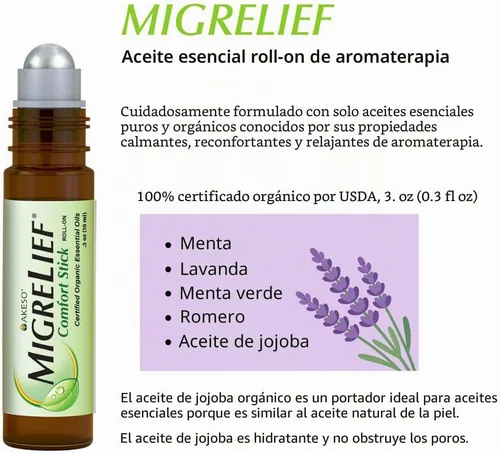 Vista 2 de MigreLief Comfort Stick, Migraña y Dolor de Cabeza Aceite Esencial Roll-On - Menta Lavanda - 0.3 fl oz