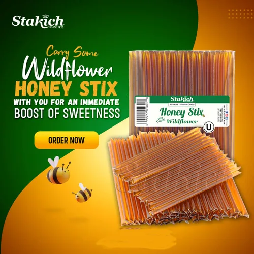 Vista 3 de Stakich Stix de Miel de Flor Silvestre (100 Stix)