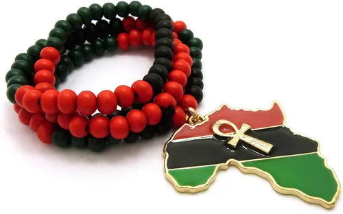 Vista 4 de Sartén ojo de Heru de color en ANKH, Ankh en África mapa colgante 6mm. 24" Multi collar de abalorio de madera en tono de oro