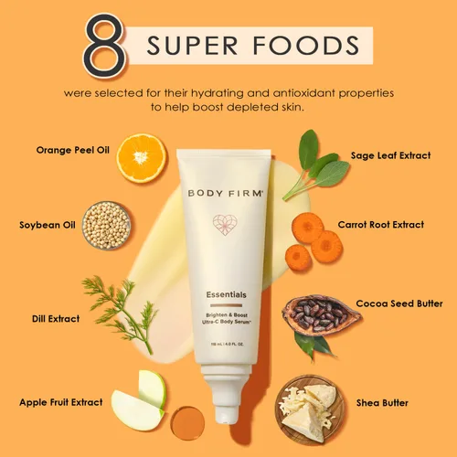 Vista 4 de BODY FIRM Suero corporal Crepe Erase Brighten & Boost Ultra-C, cuidado de la piel antienvejecimiento, hidratante corporal reafirmante con vitamina