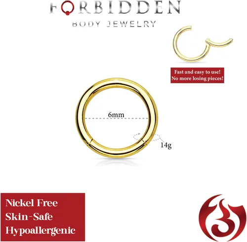 Vista 60 de Forbidden Body Jewelry - Piercing para la nariz de acero quirúrgico 316L con bisagra, 14G, 16G, 18G, diámetro de 15/64, 5/16, 25/64, 15/32 pulgadas