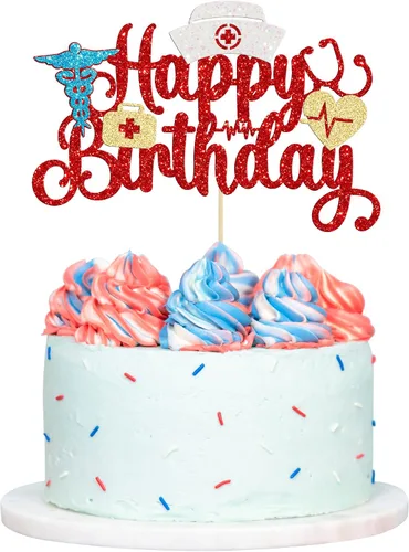 Vista 10 de Gyufise Decoración para tartas de enfermería con purpurina para enfermería 2023, decoración para pastel de graduación para temática médica Rn 2023