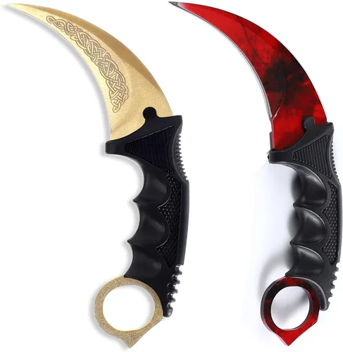 Vista 15 de Karambit - Cuchillo táctico de hoja fija, 2 piezas de acero inoxidable para exteriores, cuchillo de caza con funda y cable, adecuado
