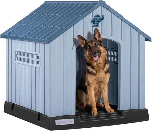 Vista 11 de LEMBERI Casa de perro de plástico impermeable duradera para perros de tamaño pequeño a mediano, caseta para perros para interiores y exteriores