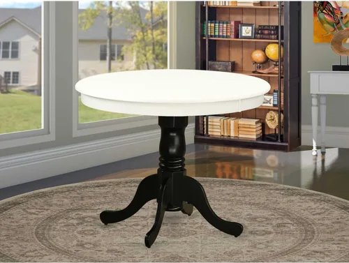 Vista 24 de HomeStock Mesa de comedor redonda de madera, mesa de cocina resistente para espacios pequeños, color negro y cereza/36 pulgadas sin gotas