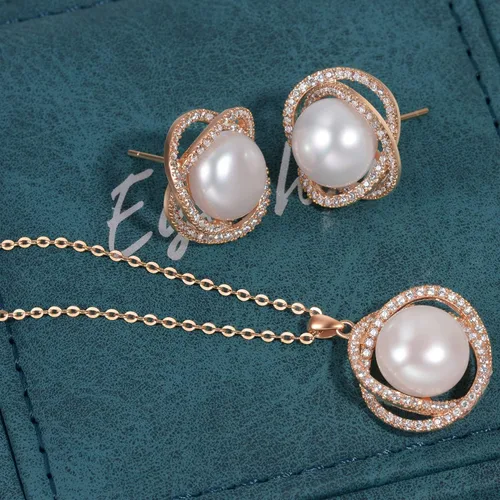 Vista 6 de Aretes de perlas reales para mujeres y niñas, chapados en oro de 14 quilates de plata de ley S925, 0.394-0.433in, Metal, Circonia cúbica
