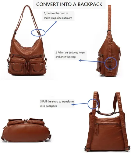 Vista 2 de LL LOPPOP Bolso cruzado grande convertible Hobo, mochila de hombro con múltiples bolsillos para mujer