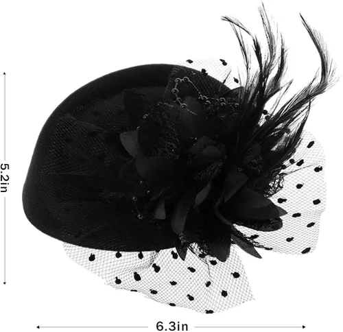 Vista 3 de Sombreros de tocados vintage de los años 50, sombrero de vestido de plumas de flores, para fiesta de té, cóctel, velo, pastillero con clips