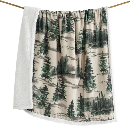 Vista 44 de Indigo Hill by HiEnd Accents Acadia - Manta de sherpa con estampado de pinos bosques, naturaleza, bosque, montaña, manta occidental para acampar al