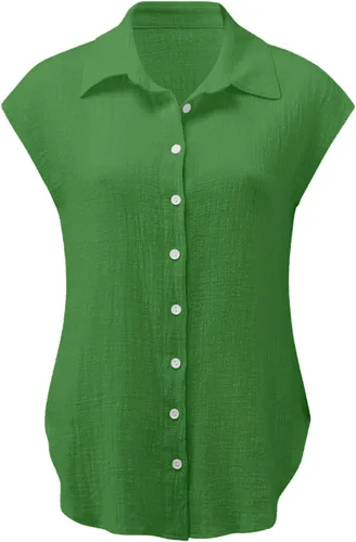 Vista 20 de Ceboyel Camisas para mujer de moda de verano, algodón, lino, manga corta, cuello con botones, blusa casual para mujer 2023