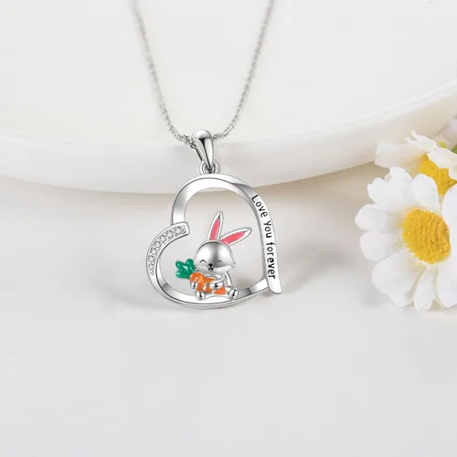Vista 2 de Lindo regalo de animales de plata esterlinapanda rojoconejo, collar con colgante de animal lindo joyería para mujeres niñas regalos
