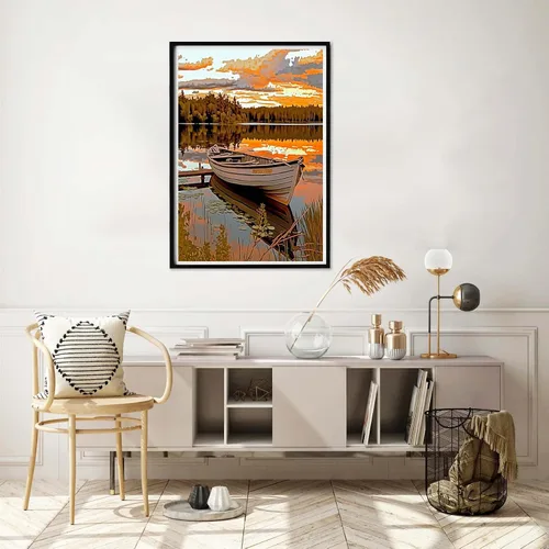 Vista 4 de Yomiie Kits de pintura por números para adultos, barcos, lagos, bricolaje, lienzo, kit de pintura acrílica, fácil de pintar por números