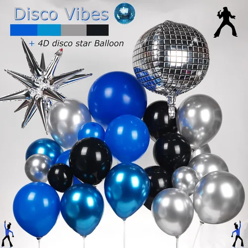 Vista 4 de Kit de guirnalda de globos azul real y plateado, con globos de aluminio de bola de discoteca 4D de estrella para hombres, cumpleaños de 30 años, día