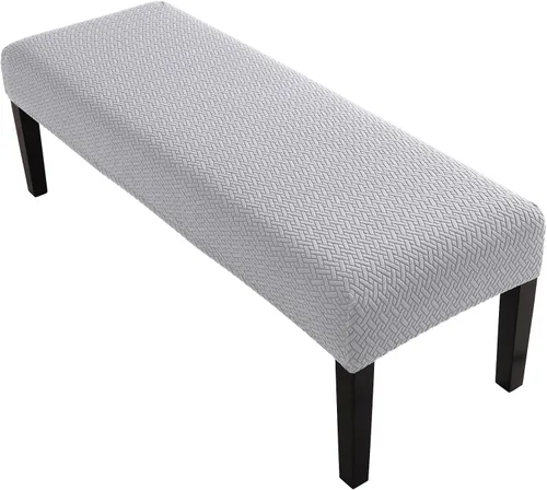 Vista 30 de YISUN Fundas de banco de jacquard para comedor, funda elástica lavable y extraíble para banco, protector de asiento rectangular para bancos de Beige
